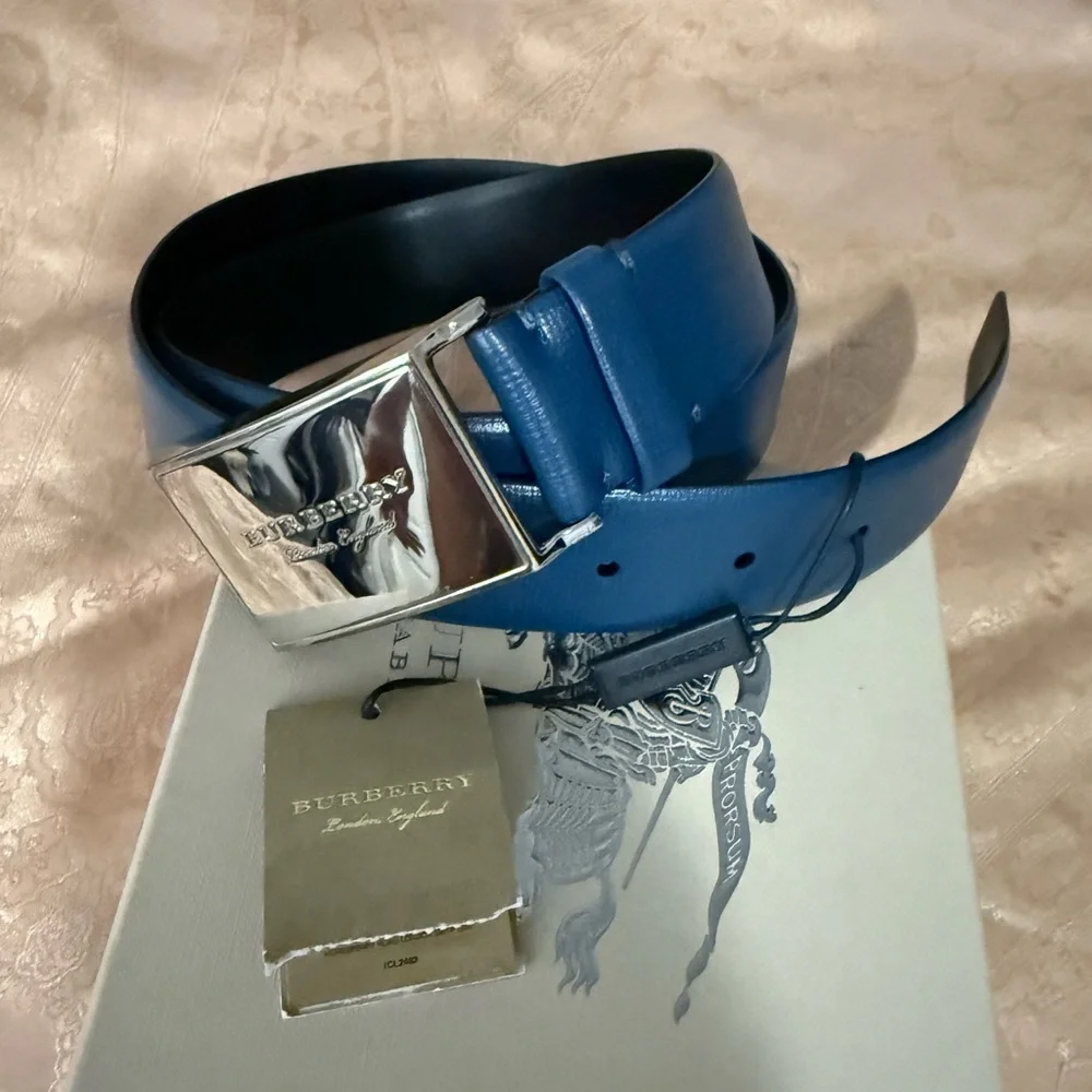 Burberry Blue and Silver Leather Belt - Picture 3 of 8